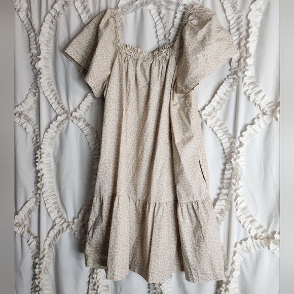 GAP Flutter Sleeve Square Neck Mini Dress Beige Leopard Print Sz Small - Picture 2 of 6